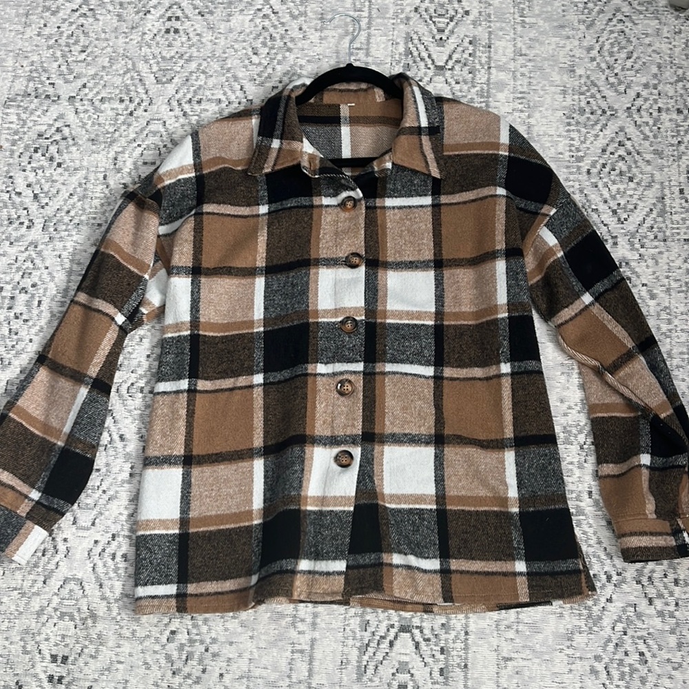 Brown, White, Black plaid womens shacket